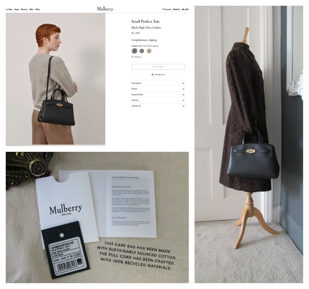 Mulberry Pimlico Small Tote in Black High Gloss Leather - New*