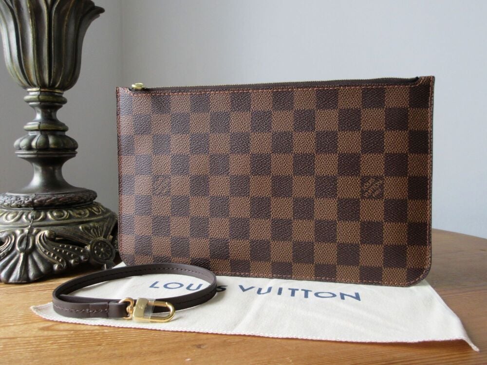 Louis Vuitton Neverfull Zip Pouch Wristlet Pochette in Damier Ebene