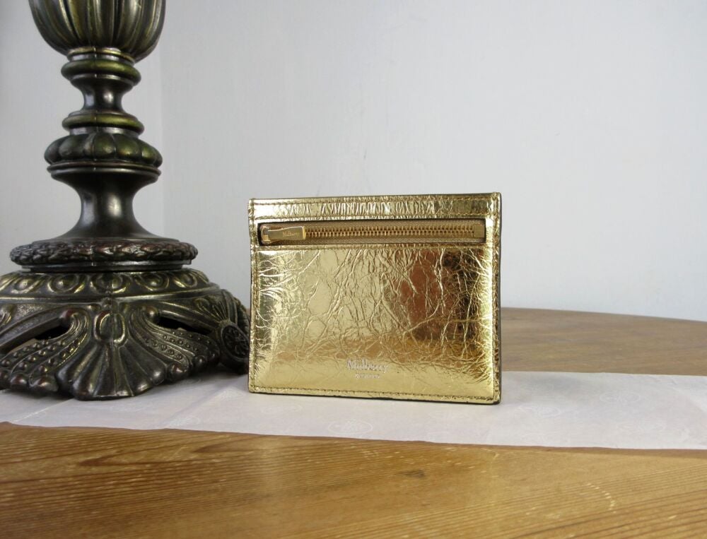 Mulberry Zipped Card Slip Holder in Crinkled Somerset Gold Grainy Metallic Leather