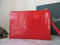 Mulberry Prestud Envelope Zip Pouch Wristlet in Red Shiny Croc
