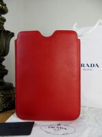 Prada Medium Tech Sleeve in Red Soft Saffiano Leather