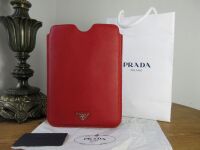 Prada Medium Tech Sleeve in Red Soft Saffiano Leather