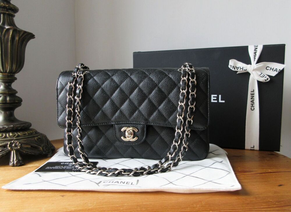 Chanel Timeless Classic Medium 2.55 Double Flap in Black Caviar with Silver Hardware - As New*