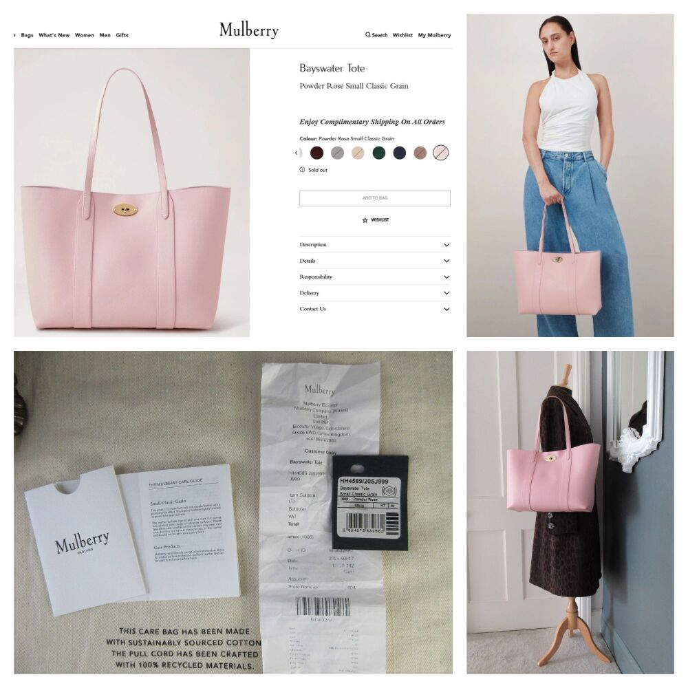 Mulberry Bayswater Shoulder Tote in Powder Rose Small Classic Grain