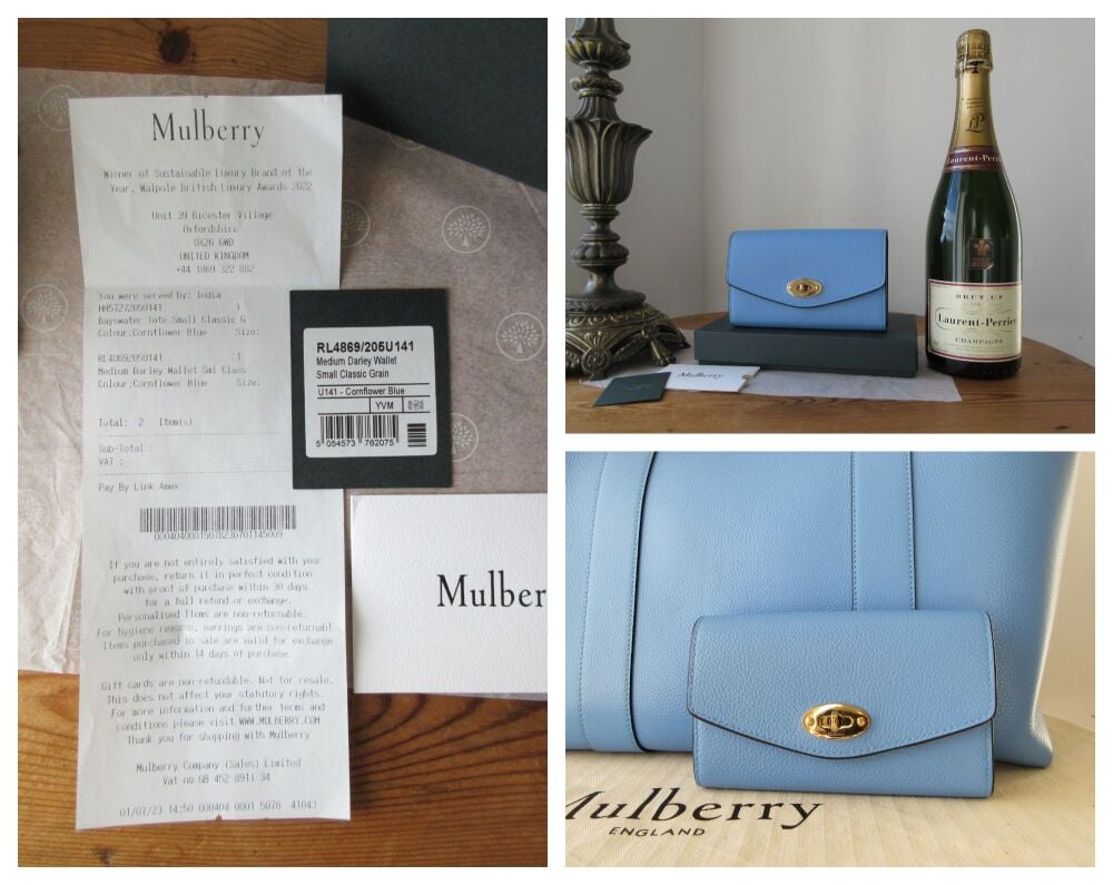 Mulberry Medium Darley Wallet in Cornflower Blue Small Classic Grain