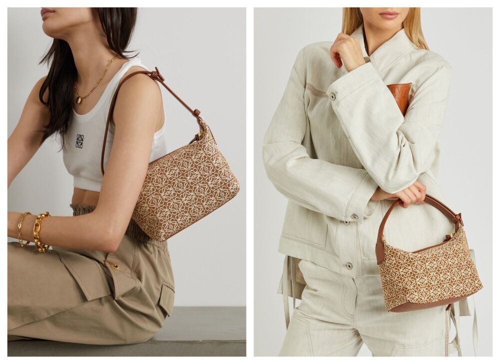 Loewe Small Cubi Bag in Tan & Pecan Anagram Jacquard and Calfskin - As New