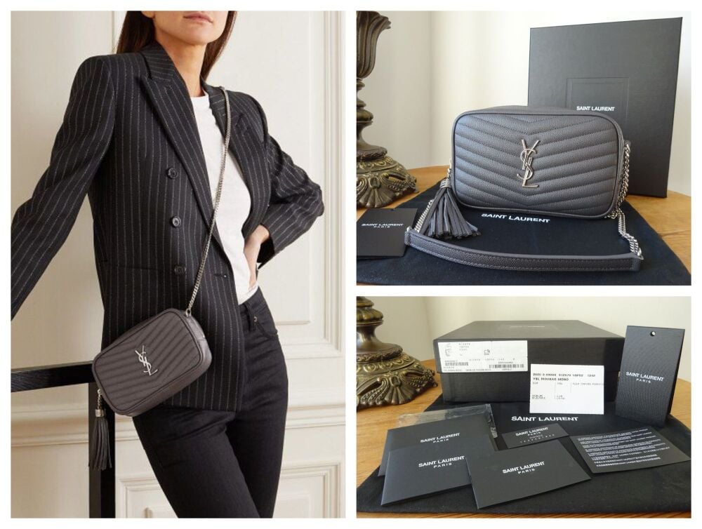 Saint Laurent YSL Lou Tassle Mini Camera Bag in Asphalt Grain de Poudre Matelass&eacute; - As New