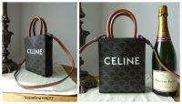 Celine Mini Vertical Cabas Two Way Tote Bag in Triomphe Canvas & Calfskin