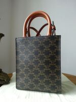 Celine Mini Vertical Cabas Two Way Tote Bag in Triomphe Canvas & Calfskin