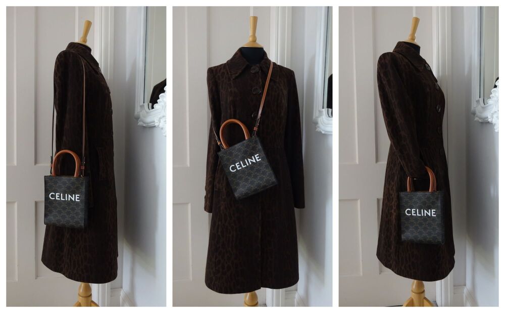 Celine Mini Vertical Cabas Two Way Tote Bag in Triomphe Canvas & Calfskin