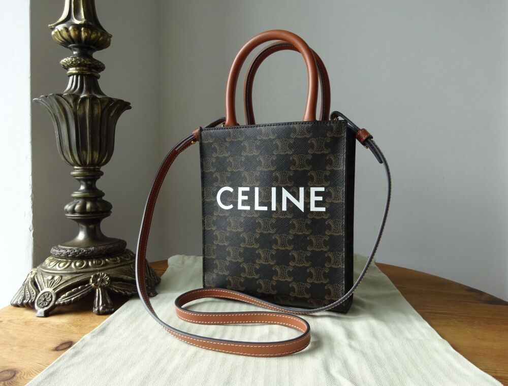 Celine Mini Vertical Cabas Two Way Tote Bag in Triomphe Canvas & Calfskin