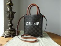 Celine Mini Vertical Cabas Two Way Tote Bag in Triomphe Canvas & Calfskin