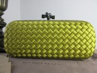 Bottega Veneta Stretch Long Pochette Knot Clutch in Gold Satin Intrecciato 