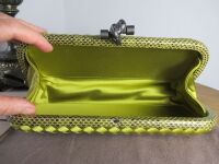 Bottega Veneta Stretch Long Pochette Knot Clutch in Gold Satin Intrecciato 