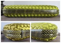 Bottega Veneta Stretch Long Pochette Knot Clutch in Gold Satin Intrecciato 