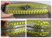 Bottega Veneta Stretch Long Pochette Knot Clutch in Gold Satin Intrecciato 