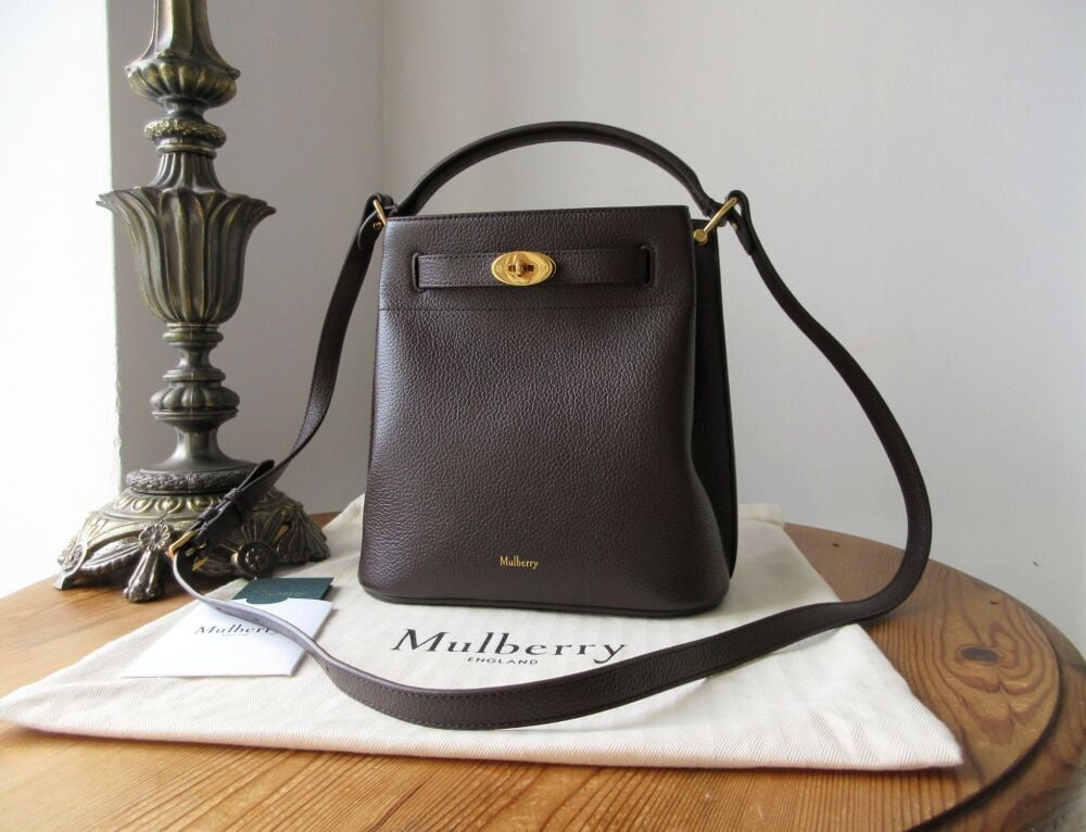 Mulberry Islington Bucket Bag in Ebony Brown Small Classic Grain - As New*