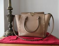 Valentino Garavani Rockstud Medium Tote in Smooth Nude Beige Calfskin