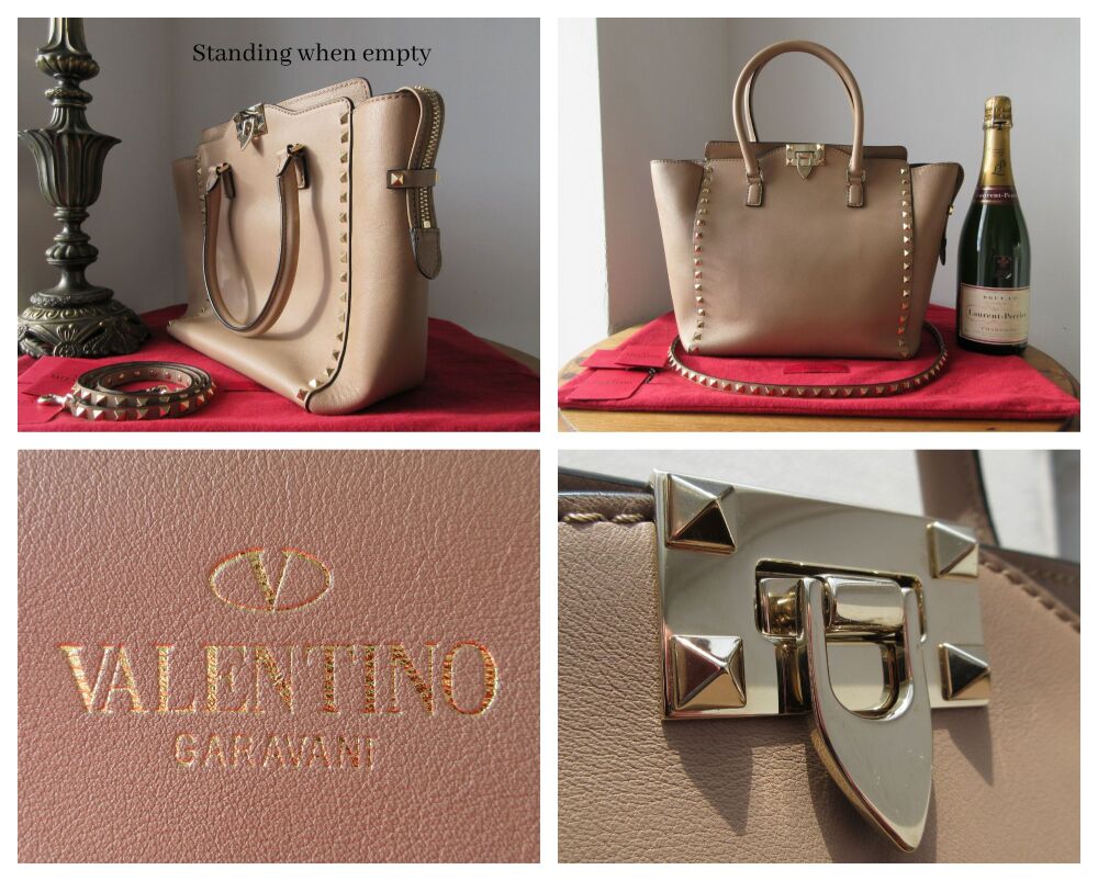 Valentino Garavani Rockstud Medium Tote in Smooth Nude Beige Calfskin