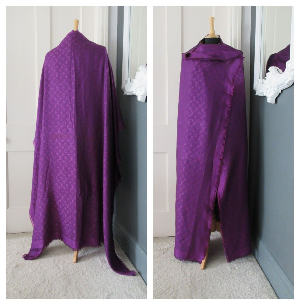 Louis Vuitton Monogram Classic Ch&acirc;le Shawl in Cassis Purple Silk Wool Mix