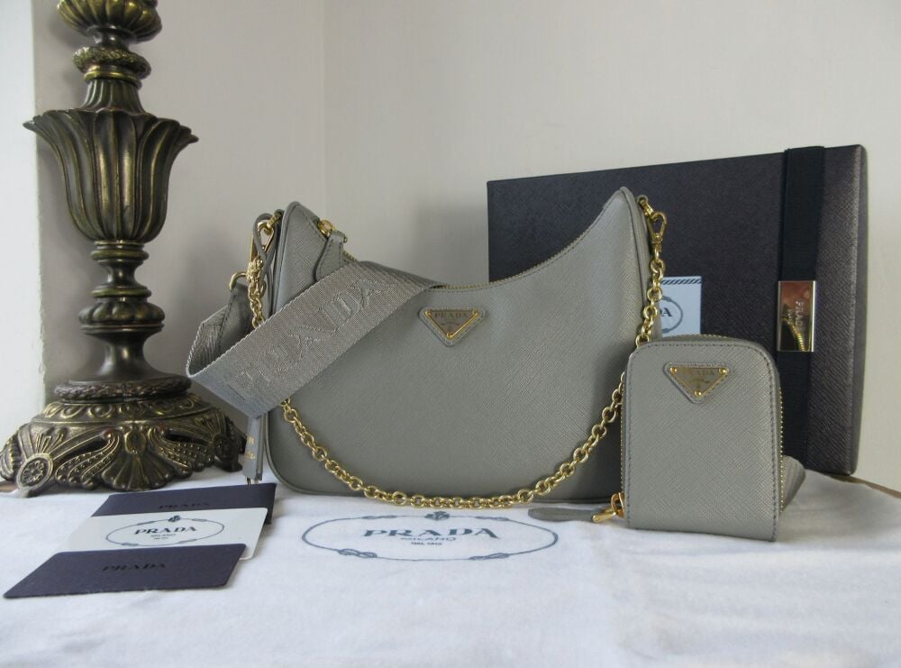 Prada Re-Edition 2005 in Ardesia Grey Saffiano Lux Leather - New