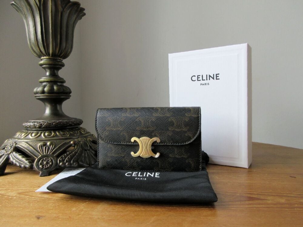 Celine Long Card Coin Holder Wallet in Triomphe Canvas Tan Cuir - New*