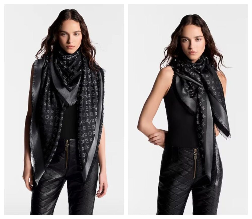Louis Vuitton Monogram Shine Ch&acirc;le Shawl in Charcoal Black