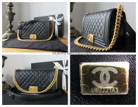 Chanel Medium Boy Bag in Black Calfskin with Aged Gold Hardware