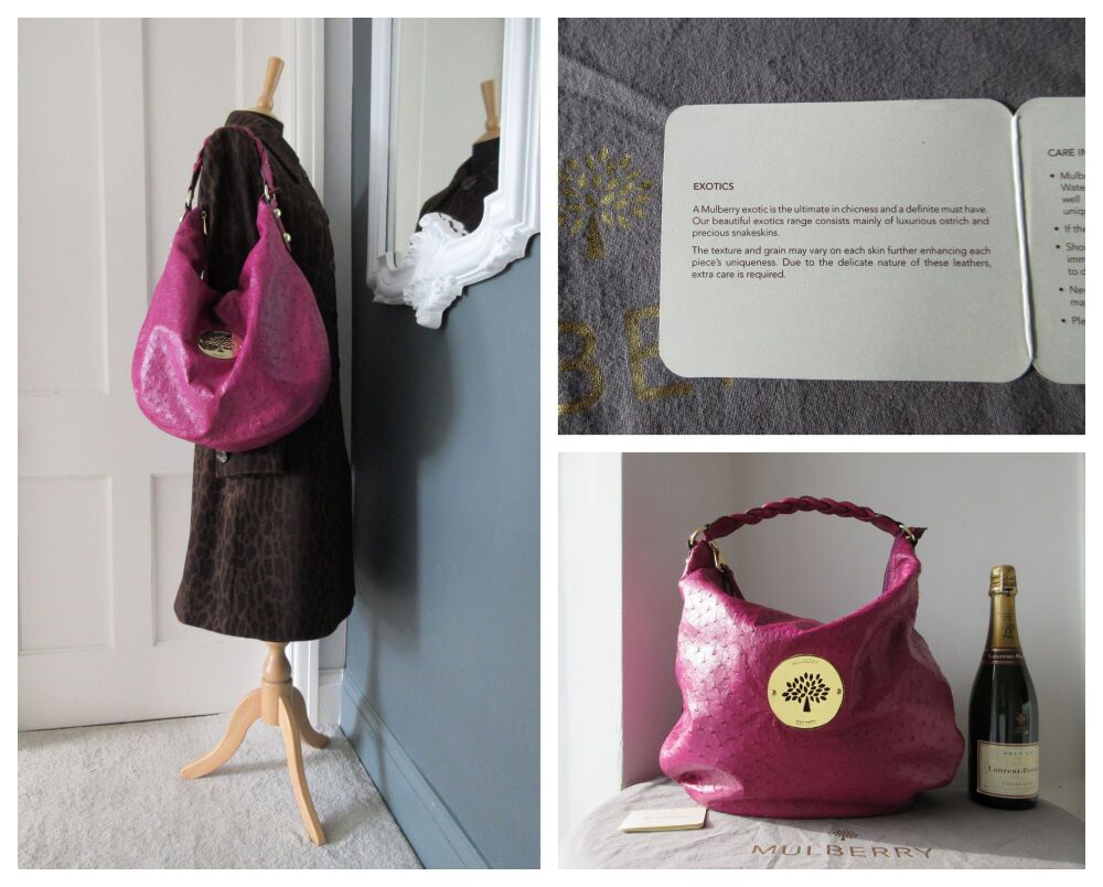 Mulberry Large Daria Hobo in Cerise Pink Glossy Ostrich Leather