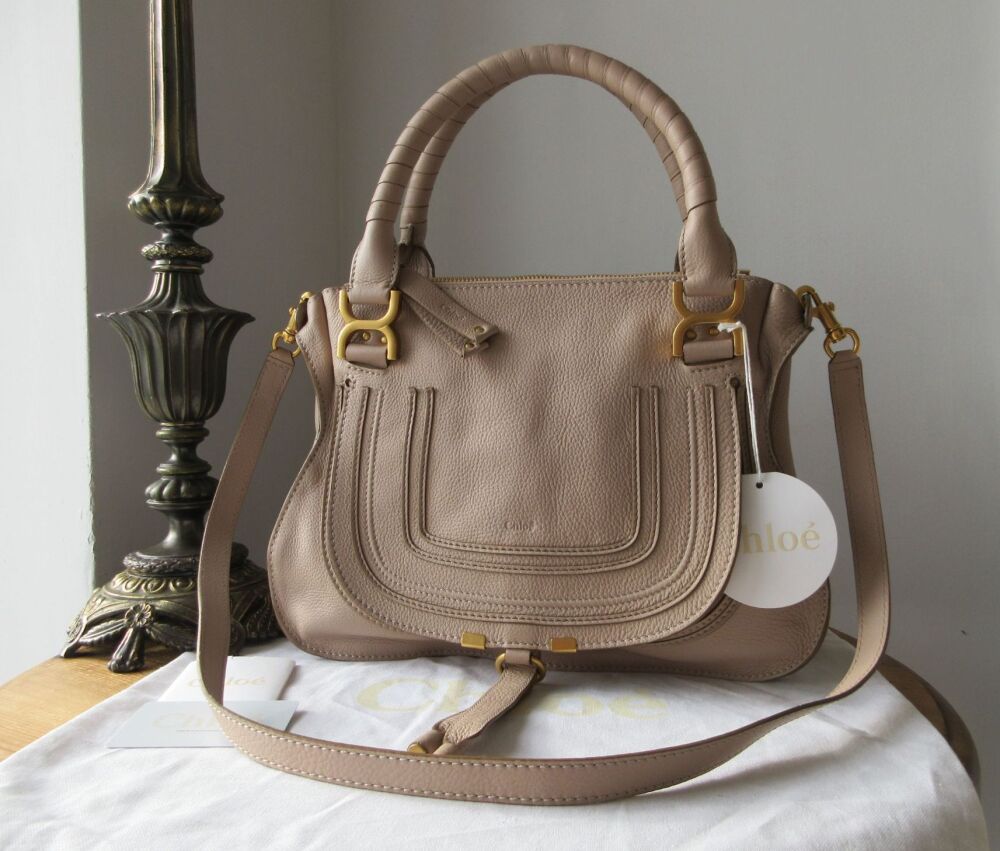 Chlo&eacute; Marcie Medium Double Carry Bag in Rope Beige Calfskin