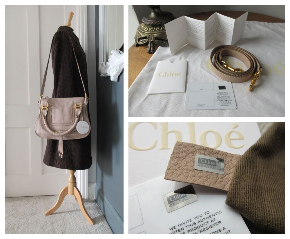 Chlo&eacute; Marcie Medium Double Carry Bag in Rope Beige Calfskin