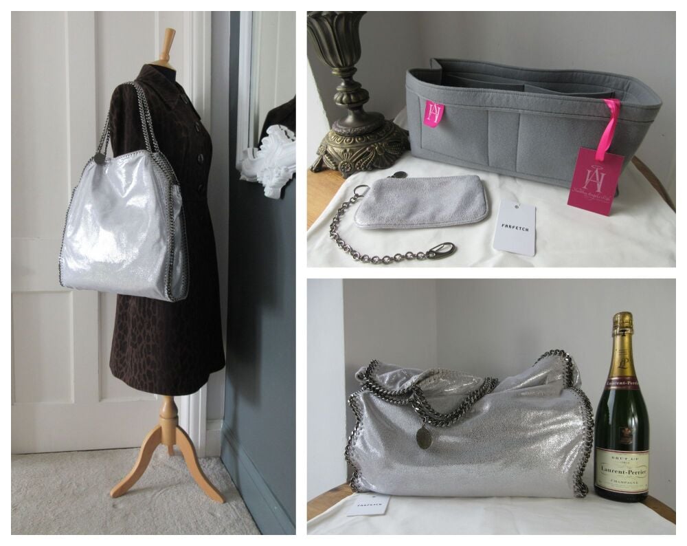 Stella McCartney Falabella Big Tote in Metallic Silver Shaggy Deer