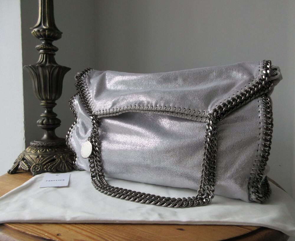 Stella McCartney Falabella Big Tote in Metallic Silver Shaggy Deer