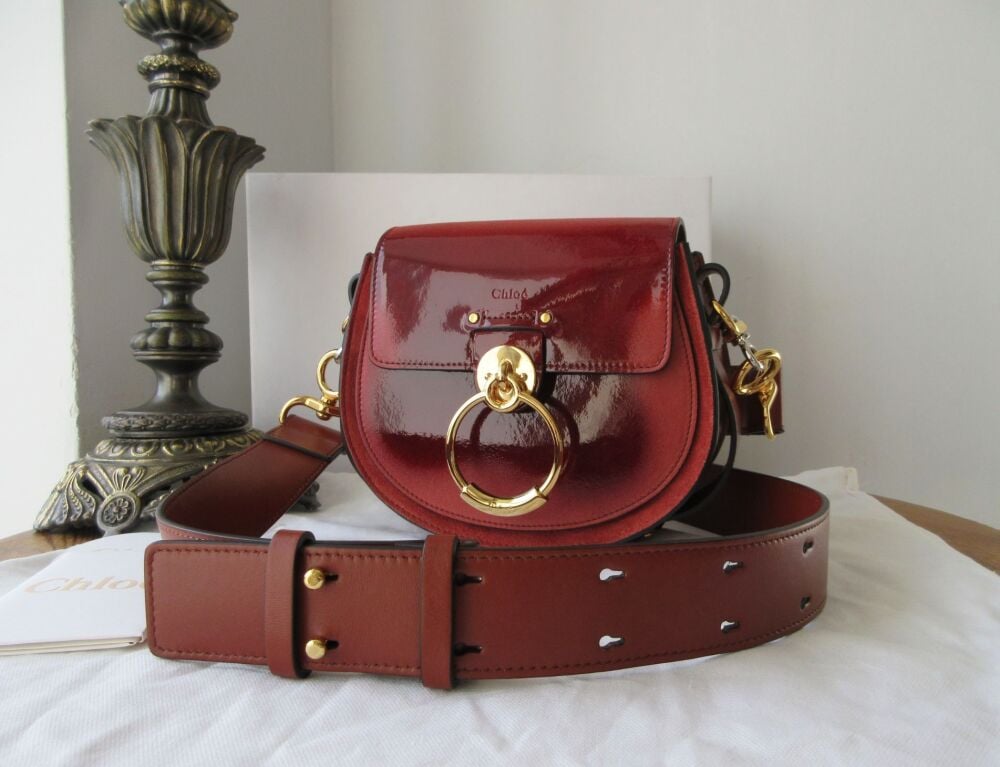 Chloe Small Tess Saddle Bag Satchel in Sepia Brown Ombre Patent & Suede