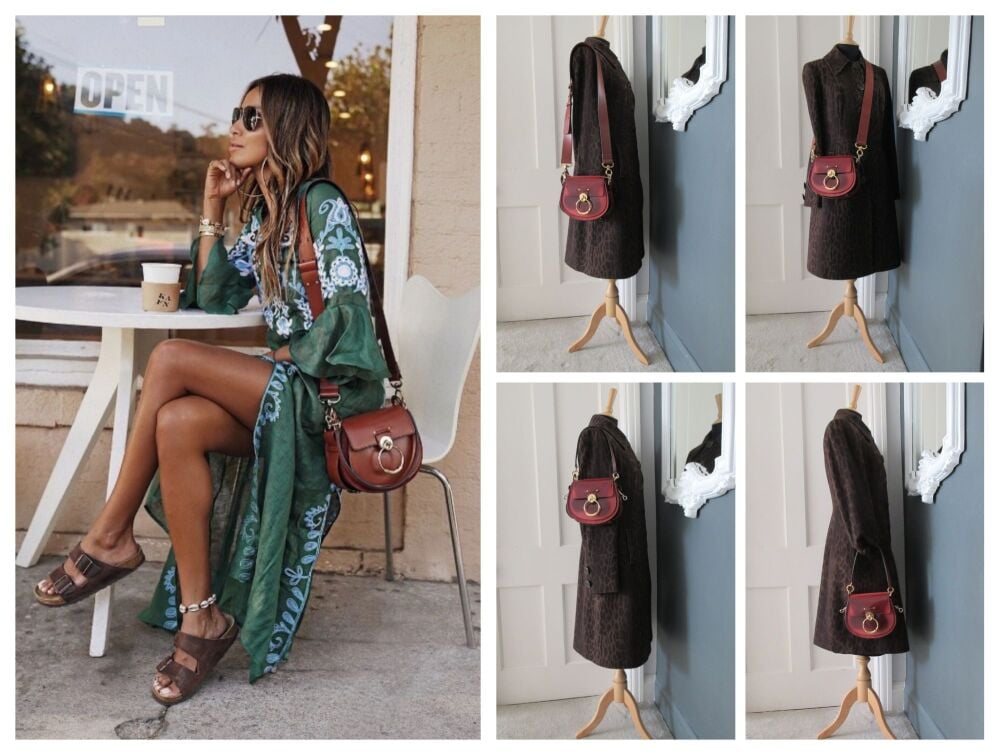 Chloe Small Tess Saddle Bag Satchel in Sepia Brown Ombre Patent & Suede