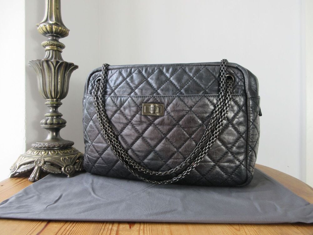 Chanel Vintage Reissue Large Camera Case Shoulder Bag in Aged Metallic Black Calfskin