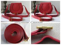 Chlo&Atilde;&copy; Mini Marcie Small Saddle Bag in Holly Berry Red Pebbled Calfskin