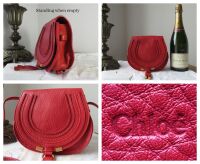 Chlo&Atilde;&copy; Mini Marcie Small Saddle Bag in Holly Berry Red Pebbled Calfskin