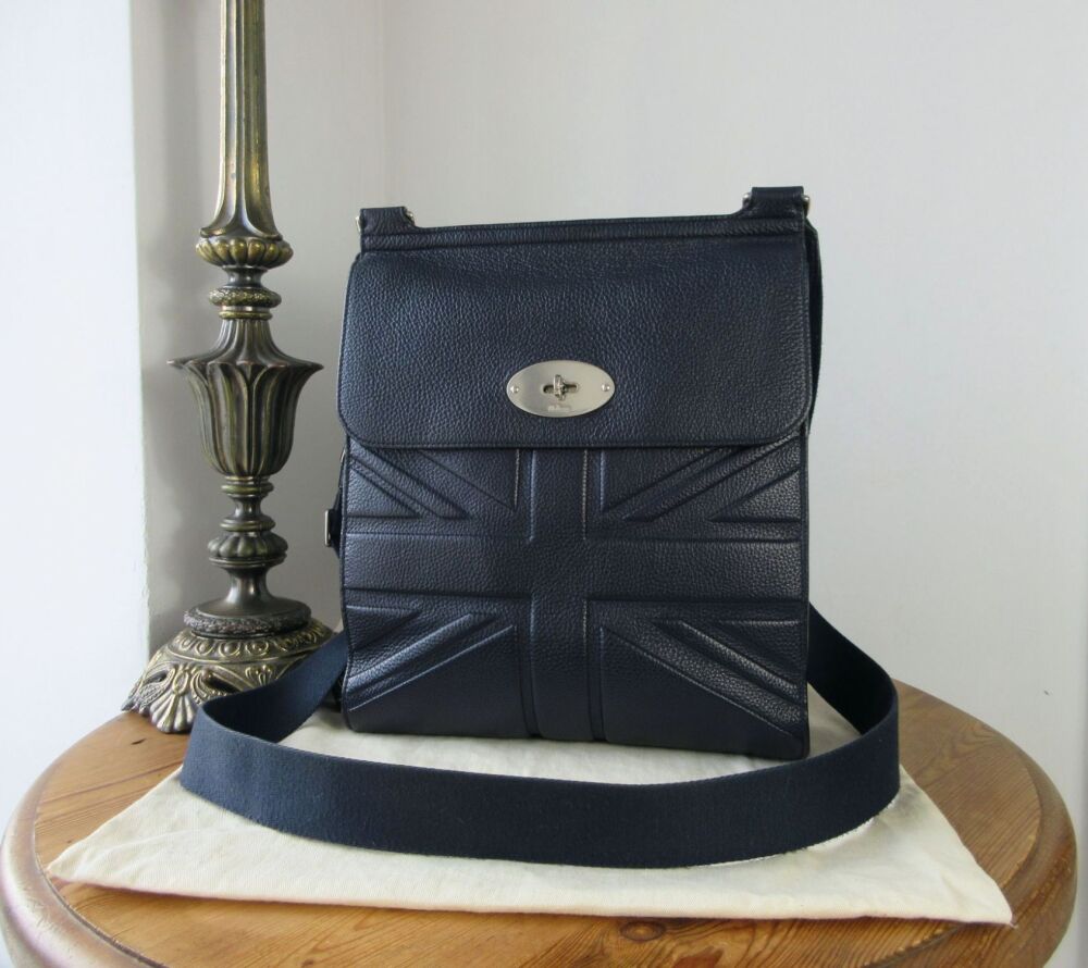 Mulberry Antony Large Messenger in Union Jack Flag Embossed Midnight Small Classic Grain