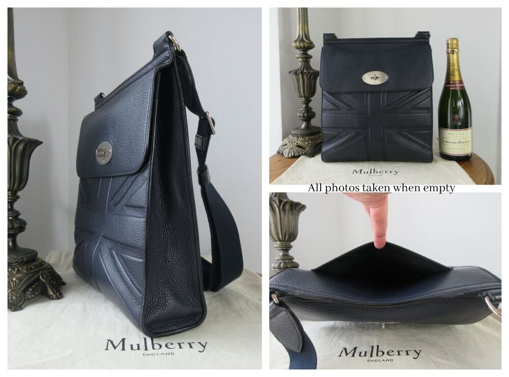 Mulberry Antony Large Messenger in Union Jack Flag Embossed Midnight Small Classic Grain