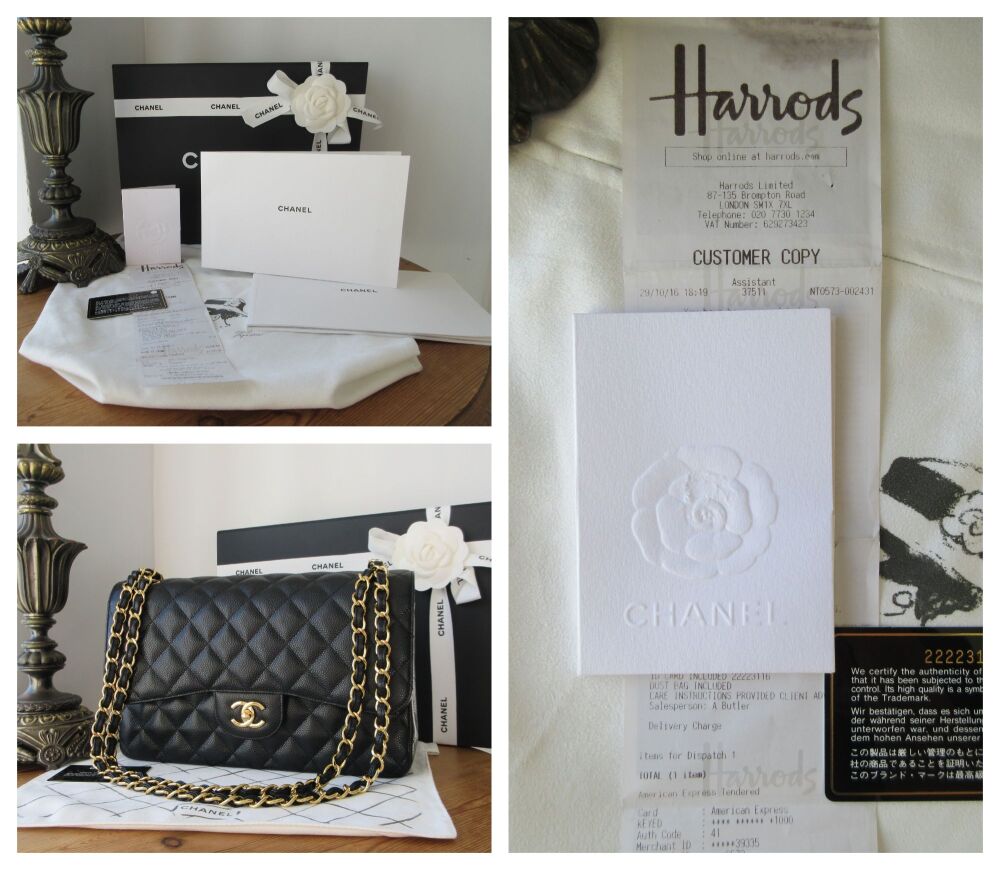 Chanel Timeless Classic 2.55 Large (Jumbo) Double Flap Bag in Black Caviar with Shiny Gold Hardware