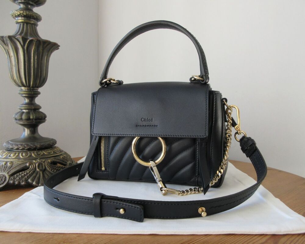 Chlo&eacute; Faye Mini Day Bag in Dark Navy Blue Quilted Calfskin