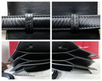 Salvatore Ferragamo Trifolio Shoulder Clutch in Black Box Calfskin - As New