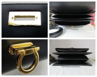 Salvatore Ferragamo Trifolio Shoulder Clutch in Black Box Calfskin - As New