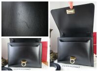 Salvatore Ferragamo Trifolio Shoulder Clutch in Black Box Calfskin - As New