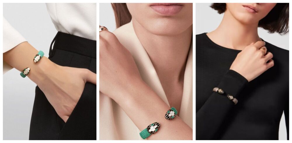 Bvlgari Serpenti Forever Open Cuff Bracelet Bangle in Royal Sapphire Blue Galuchat