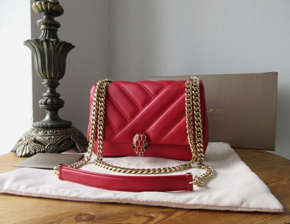 Bvlgari Serpenti Cabochon Small Flap Bag in Soft Carmine Red Calfskin Nappa