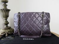 Chanel Medium Shoulder Tote in Purple Metallic Quilted Caviar with Rutheniu