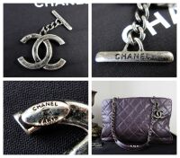 Chanel Medium Shoulder Tote in Purple Metallic Quilted Caviar with Rutheniu