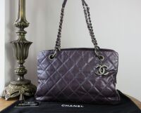 Chanel Medium Shoulder Tote in Purple Metallic Quilted Caviar with Rutheniu